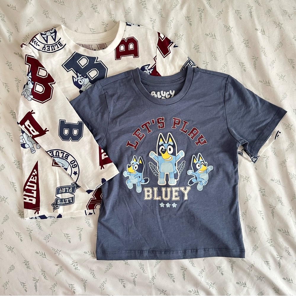 Bluey Kids' Short Sleeve T-Shirt Set - Navy and White Size T5